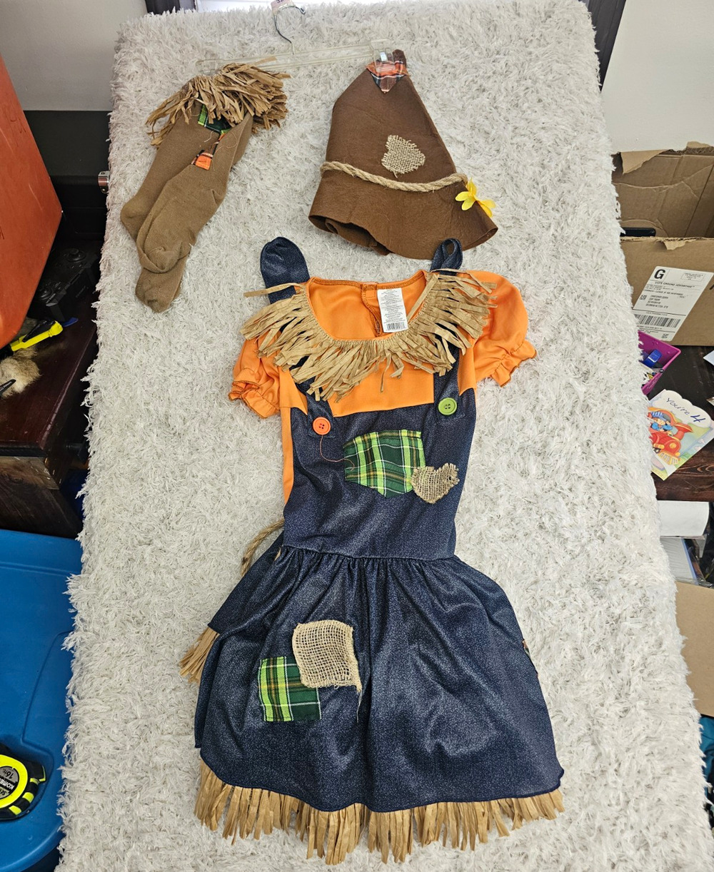 Girls L 10-12 Pumpkin Patchwork Dress Fall Festival Scarecrow Halloween Costume